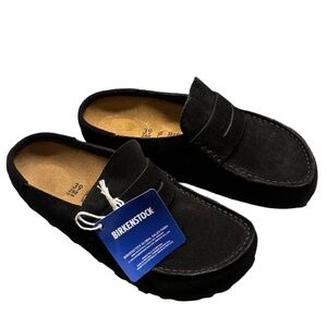 Birkenstock Naples Wrapped Suede Mules – Black (Size 39 Narrow Fit)